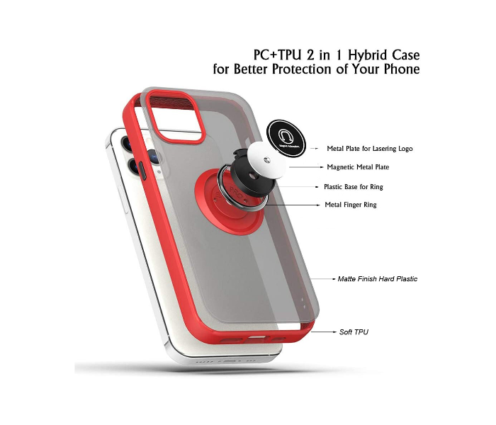 Silicone Soft Edge Mobile Case with Metal Finger Ring Holder Stand for Apple iPhone 12 Mini - Red - Zoom Image 2