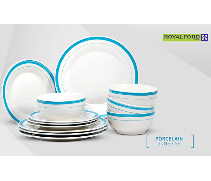 Royalford RFU9114 12 Pieces Porcelain Dinner Set - White & Blue - Zoom Image 4