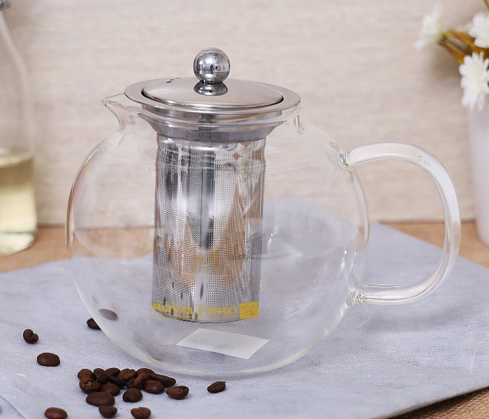 Royalford RF8266 1250ml Glass Tea Pot Stainless Steel Strainer - Clear - Zoom Image 1