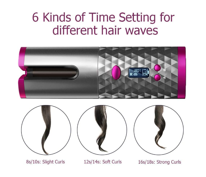 Cordless Rechargeable Auto Curling Iron Hair Curlers - Black and Purple - Zoom Image 3