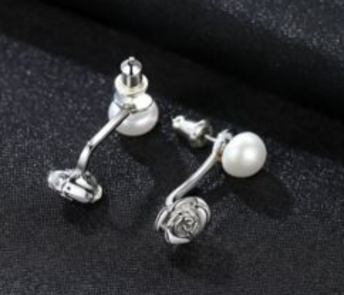 PAG and MAG Gray Freshwater Cultured Pearl and Rose Flower Stud Earrings 925 Sterling Silver Earrings for Women   - Zoom Image 1