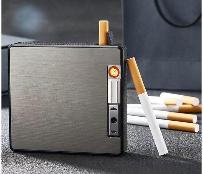 Focus YH050 Portable Metal Cigarette Case and Lighter- Black - Zoom Image 1