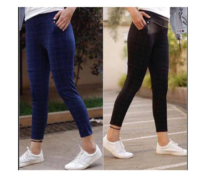 Comfort Check Lycra Material Free Size Stretch Leggings - Navy Blue - Zoom Image 2