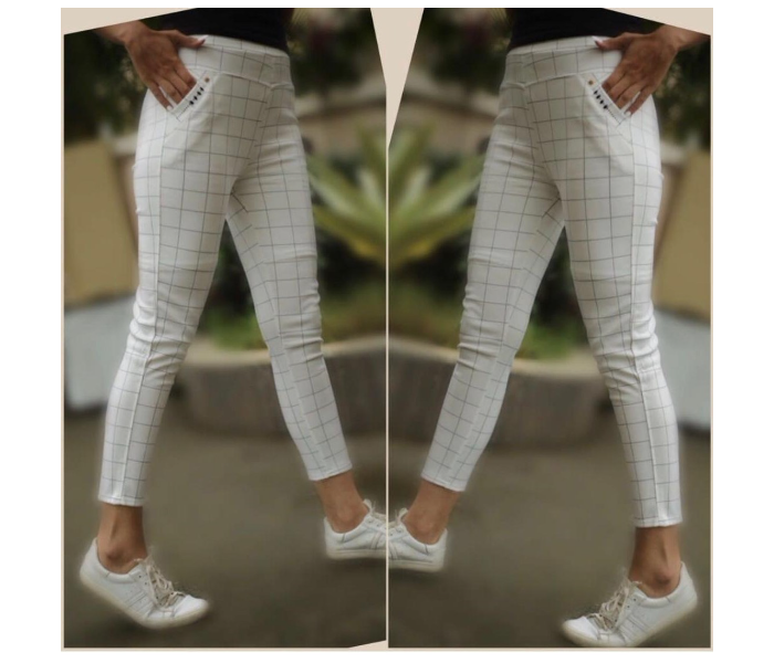 Comfort Check Lycra Material Free Size Stretch Leggings - White - Zoom Image