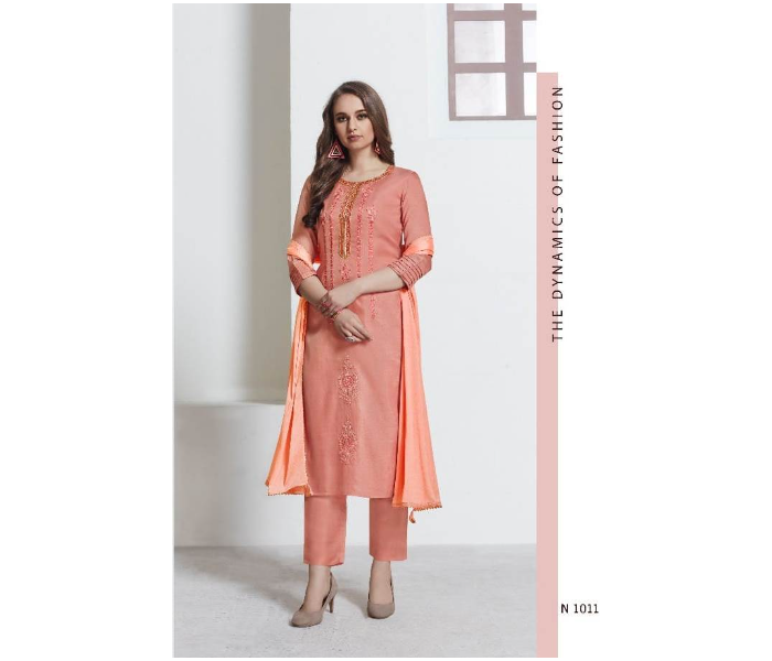 Semi Casual N1011 Party Wear Fully Stitched Silk Top Bottom and Dupatta -Peach - Zoom Image 2