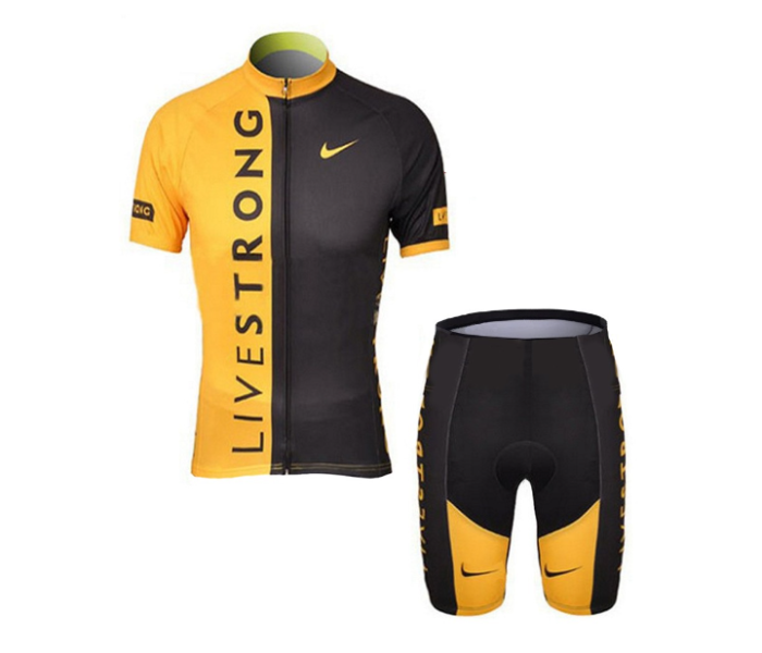 Mens Large Cycling Jersey Set Full Zip Coolmax Polyester 9D Pad Nike Livestrong Design - Black and Yellow - Zoom Image 4