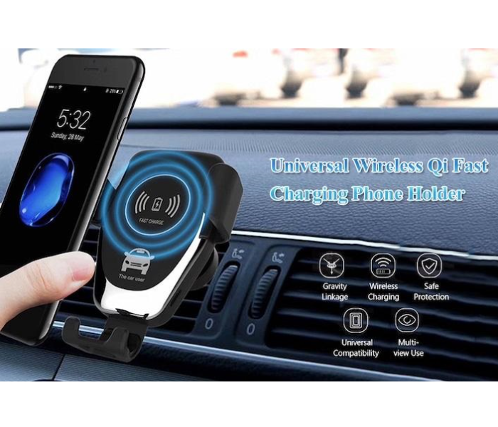 Car Mobile Holder with Fast Wireless Automatic Charging for all Qi certified Mobiles- Black - Zoom Image 2