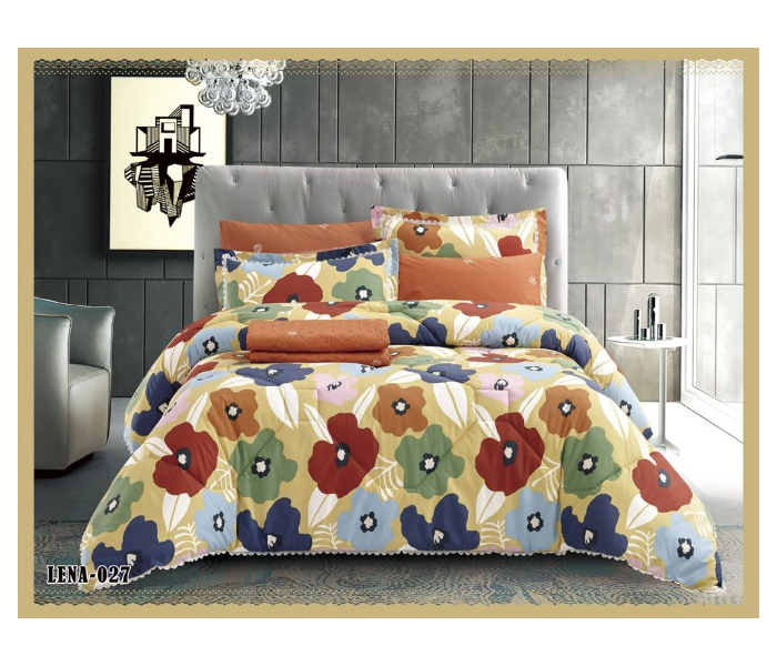 Dual Faces Flower Design King Size Two Sided Cotton Comforter Set - Yellow and Red - Zoom Image