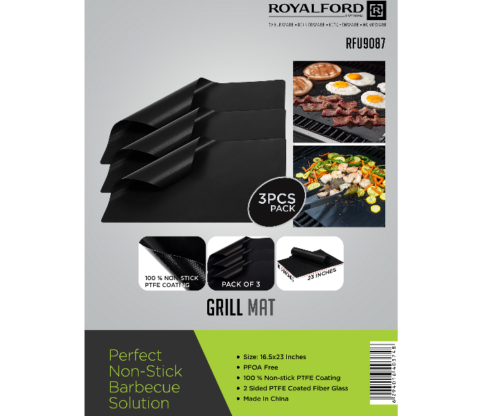 Royalford RFU9087 Non-Stick PTFE Grill Mat - 3 Pieces, Black - Zoom Image 4