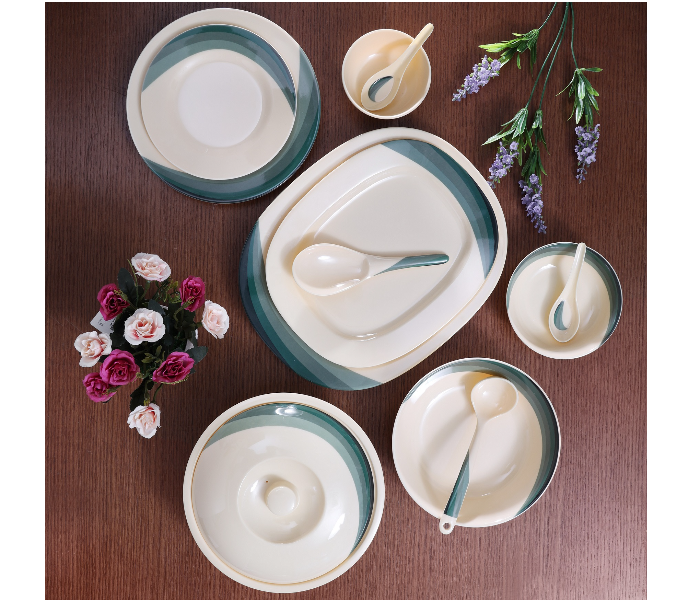 Royalford RF8103 64 Pieces Ribble Designed Melamine Ware Dinner Set - Ivory & Green - Zoom Image 2