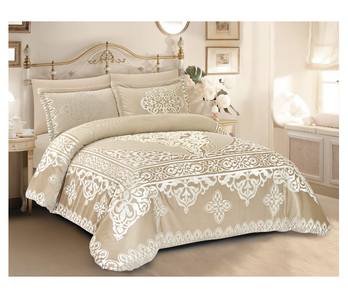 Luxury Six Pieces Royal Jacquard Fabric Comforter Set - Beige - Zoom Image