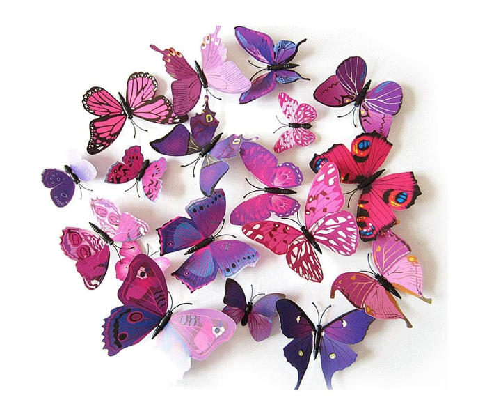 Set of 12 Pieces GF-132-1 3D Pink Purple Mix Colour Butterfly Wall Stickers - Zoom Image 1