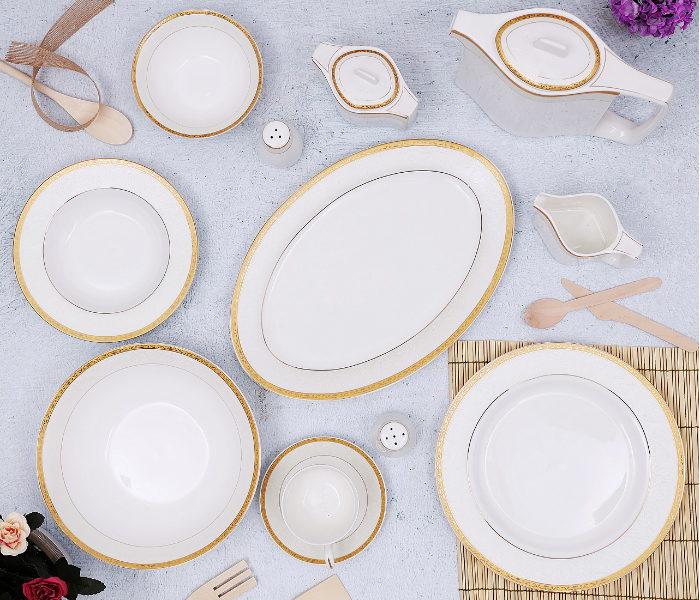 Royalford RF8398 47 Pieces Ovation Fine Bone Round Dinner Set - White & Gold - Zoom Image 3