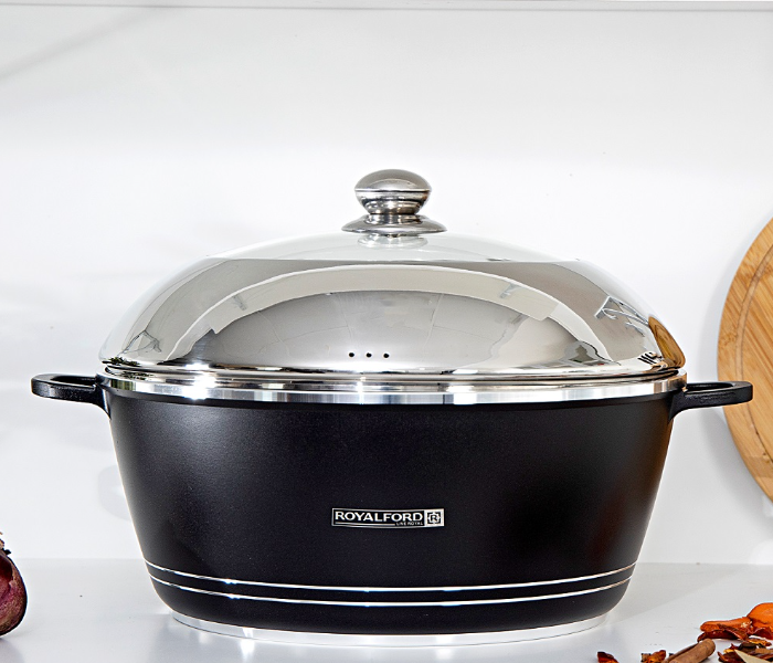 Royalford RF8616 36CM Classic Die-Cast Aluminum Casserole - Black & Stainless Steel - Zoom Image 1