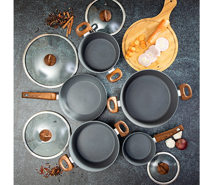 Royalford RF8904 9 Pieces Delight Cookware Set - Black & Brown - Zoom Image 2