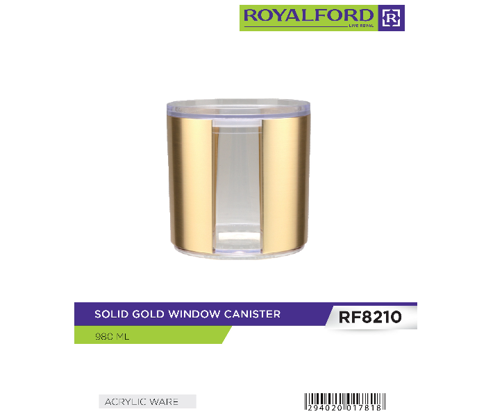 Royalford RF8210 980ml Solid Gold Acrylic Window Canister - Zoom Image 3