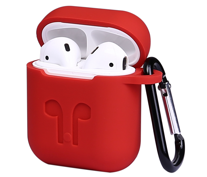 Silicone Protective Cover and Skin for Apple AirPods Charging Case with Carabiner Keychain Belt Clip – Red  - Zoom Image 1