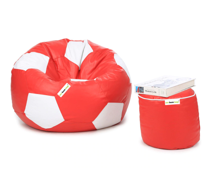 Watiaa Football Bean Bag with Round Puffy - Red and White - Zoom Image