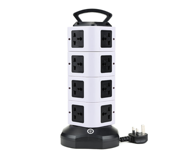 Universal Vertical Multi Socket Electrical Tower Extension Outlet with USB Ports - White - Zoom Image 1