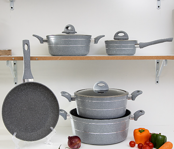 Royalford RF9555 9 Pieces Smart Forged Aluminium Cookware Set - Grey - Zoom Image 2