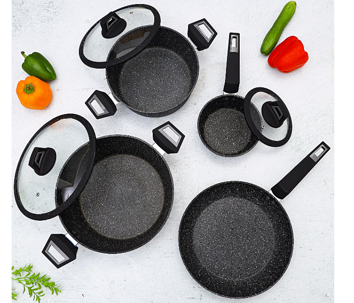 Royalford RF9557 7 Pieces Chef Art Aluminum Cookware Set - Black - Zoom Image 3