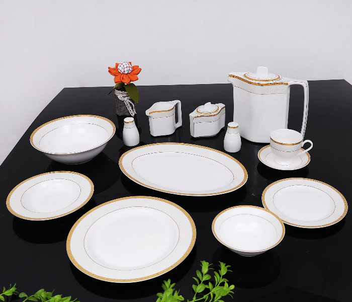 Royalford RF8398 47 Pieces Ovation Fine Bone Round Dinner Set - White & Gold - Zoom Image 1