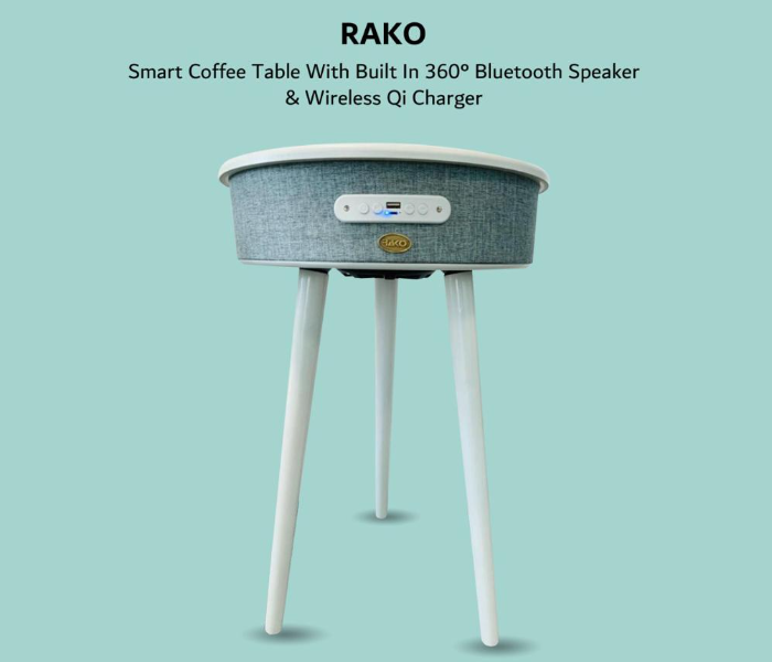 Rako Smart Coffee Table With Built In 360 Degree Bluetooth Speaker and Wireless Qi Charger- White - Zoom Image 1