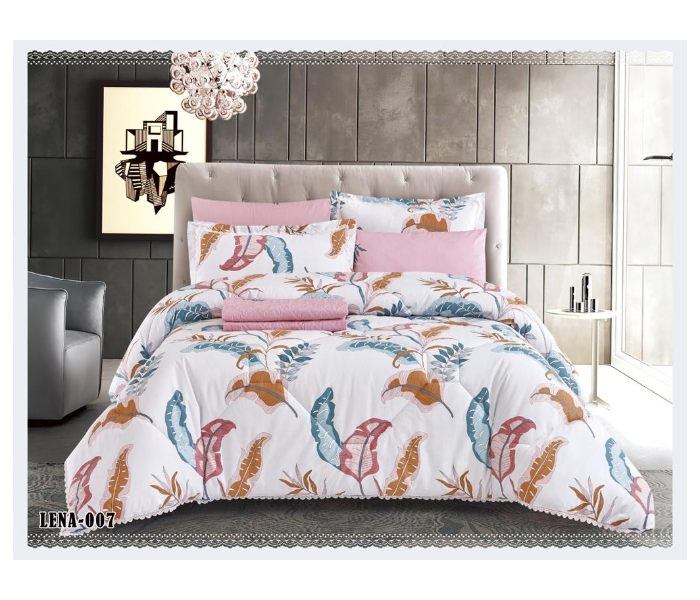 Dual Faces Leaf Design King Size Two Sided Cotton Comforter Set - White and Pink - Zoom Image