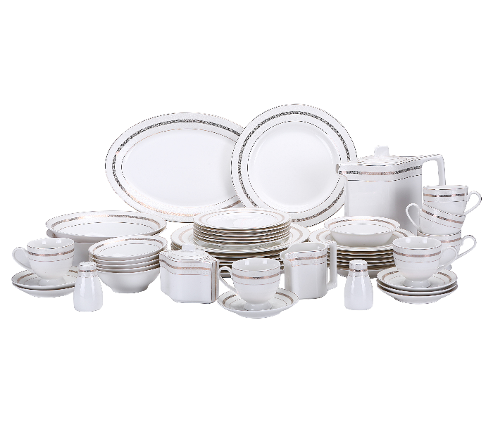 Royalford RF8396 47 Pieces Ovation Finebone Round Dinner Sets - White & Gold - Zoom Image 2