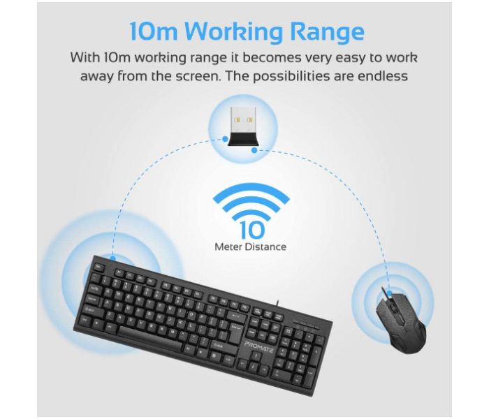 Promate Ergonomic Full-Sized Silent Keys Wired Keyboard with 1200Dpi Optical Sensor USB Mouse Combo- Black - Zoom Image 4