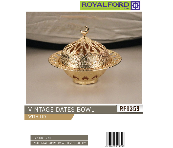 Royalford RF8359 Vintage Dates Bowl with Lid - Gold - Zoom Image 2