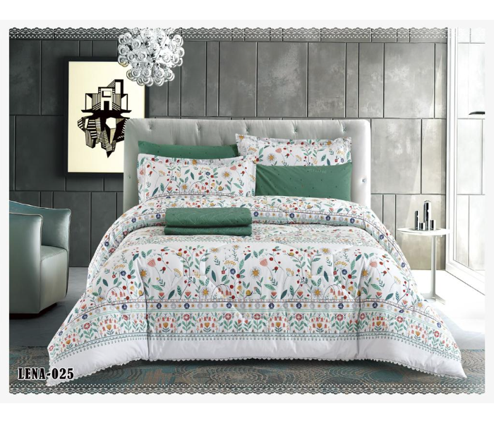 Dual Faces Leaf Design King Size Two Sided Cotton Comforter Set - White and Green - Zoom Image