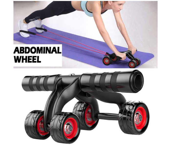 GTC Abs 4 Wheel AB Roller Abdominal Workout Fitness Exercise Equipment - Black - Zoom Image 1