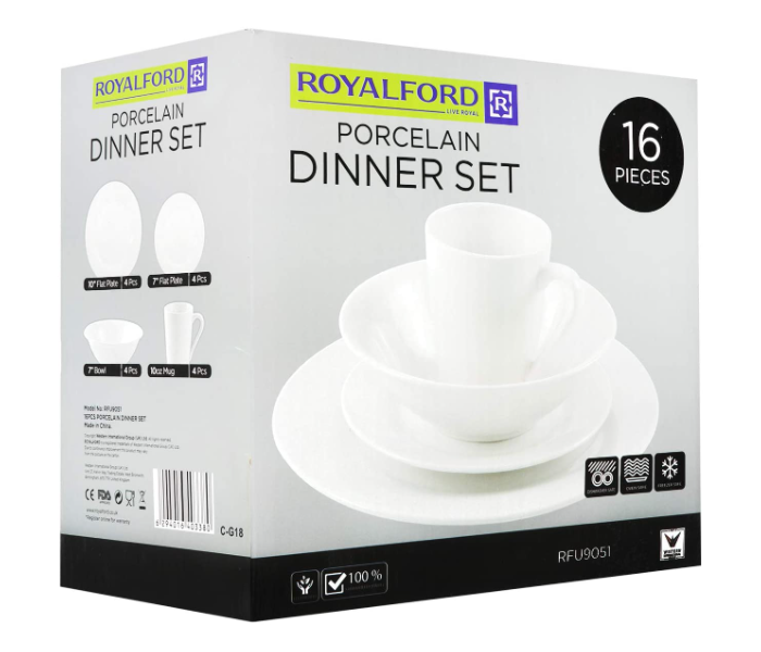 Royalford RF9343 16 Pcs Porcelain Dinner Set - White - Zoom Image 3