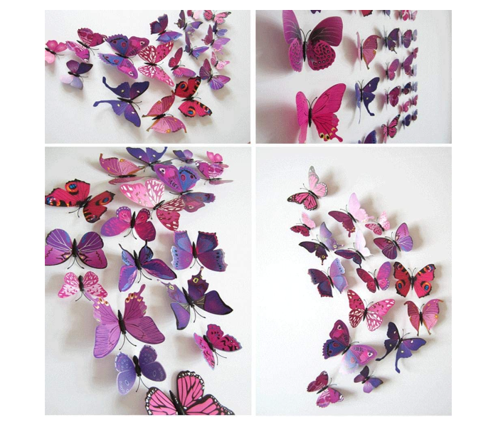 Set of 12 Pieces GF-132-1 3D Pink Purple Mix Colour Butterfly Wall Stickers - Zoom Image 2