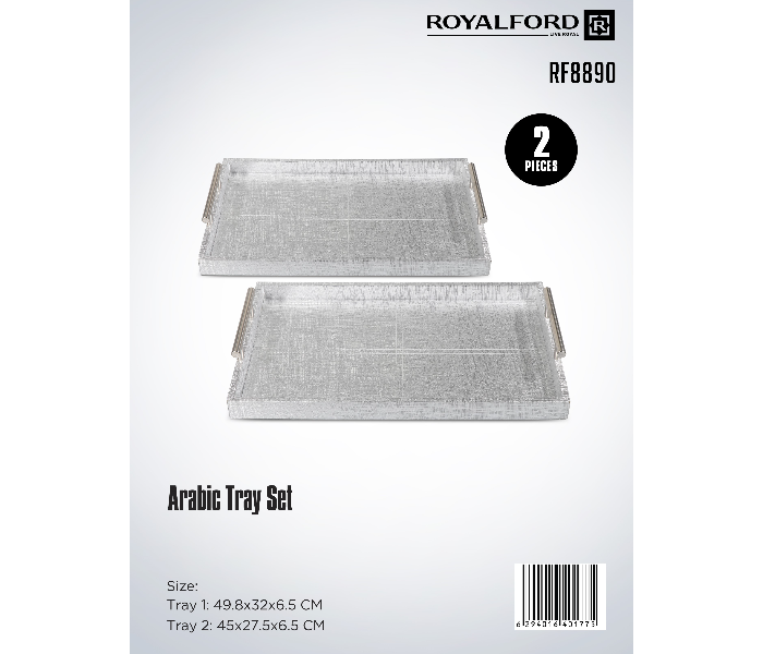 Royalford RF8890 2 Pieces Arabic Leather Tray - Silver - Zoom Image 2