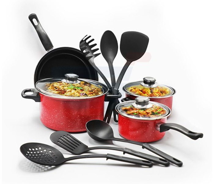 Olympia OE-1313  13 Pieces Marble Design Non Stick Cookware Set - Red - Zoom Image 3