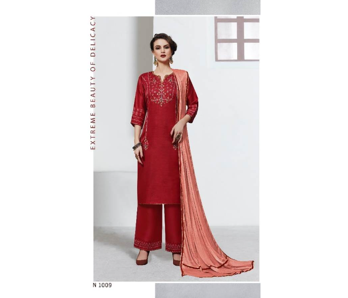 Semi Casual N1009 Party Wear Fully Stitched Silk Top Bottom and Dupatta -Maroon - Zoom Image 2