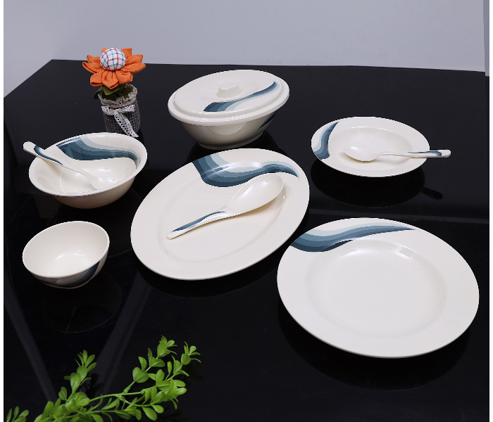 Royalford RF6721 40 Pieces Melamine Dinner Set - Ivory & Blue - Zoom Image 1