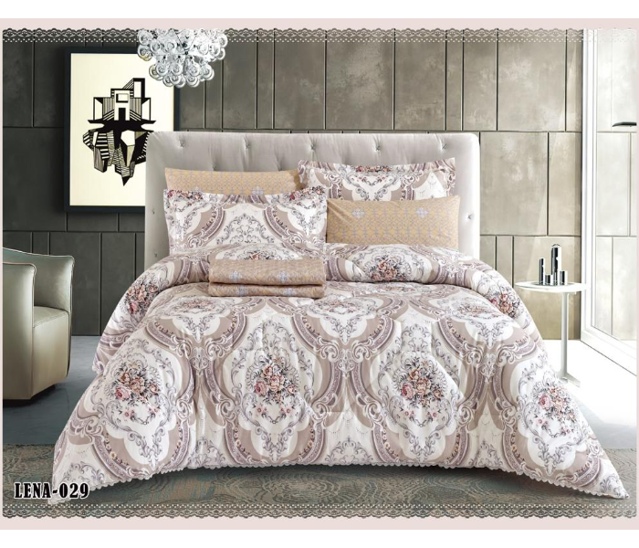 Dual Faces Flower Design King Size Two Sided Cotton Comforter Set - White and Beige - Zoom Image