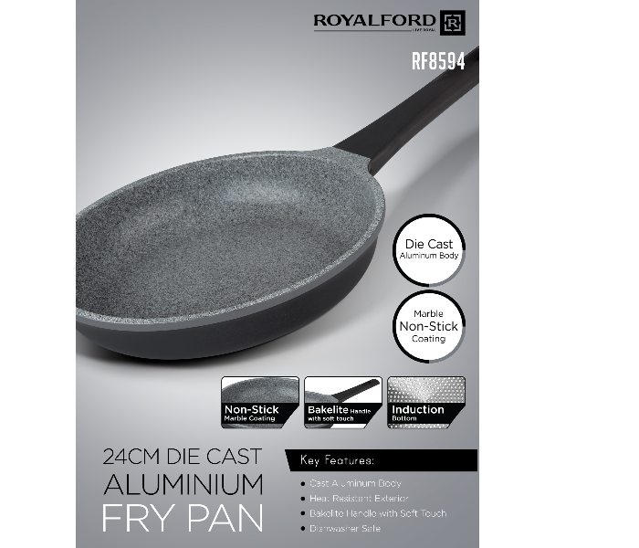 Royalford RF8594 24CM Die Cast Aluminum Frypan - Grey & Black - Zoom Image 5