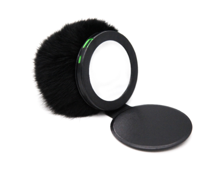 Power Pom Pom Fur Bag Charm and Portable Charger 2000mAh - Faux Black - Zoom Image