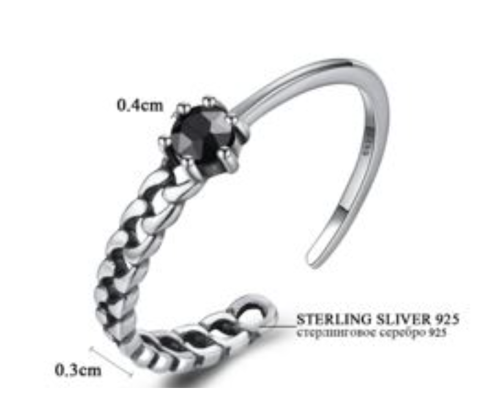 Vintage Half Hollow Cuff Chain and Half Weave Pattern Ring 925 Sterling Silver for Women - Zoom Image 2