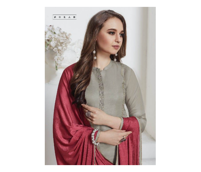 Semi Casual N1010 Party Wear Fully Stitched Silk Top Bottom and Dupatta - Grey - Zoom Image 1