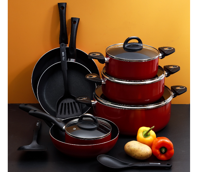 Royalford RF5857 16 Pieces Non-Stick Cookware Set - Red - Zoom Image 2