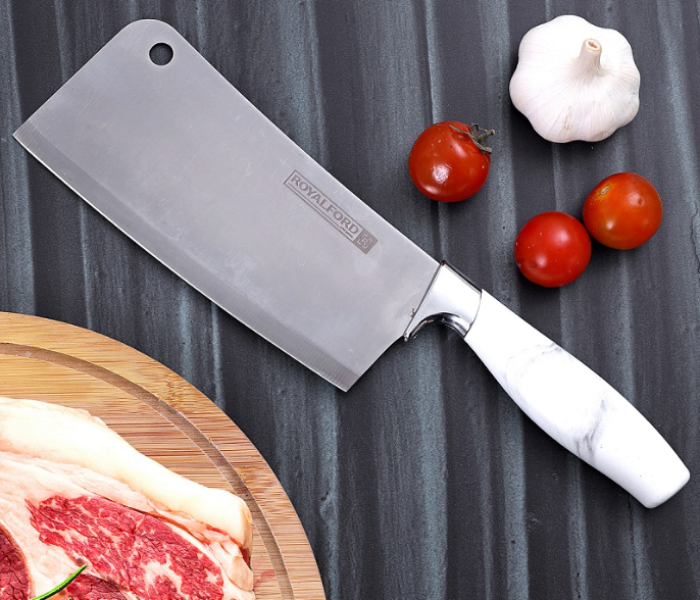 Royalford RF9536 8-inch Marble Designed Cleaver Knife - White & Grey - Zoom Image 4