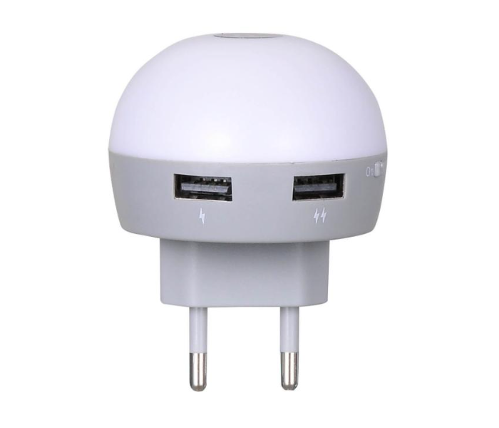 Hoco Mini Night Light Double USB Smart Charger - White - Zoom Image 1