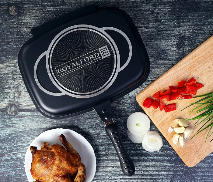 Royalford RF7901 32 Cm Double Grill Pan - Silver & Black - Zoom Image 3