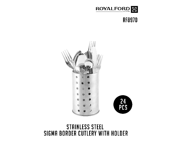 Royalford RF8970 24 Pieces Stainless Steel Sigma Border Cutlery with Holder - Silver - Zoom Image 4