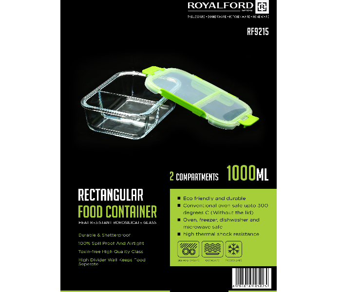 Royalford RF9215 1 Litre Air Tight Food Container - Clear & Green - Zoom Image 5